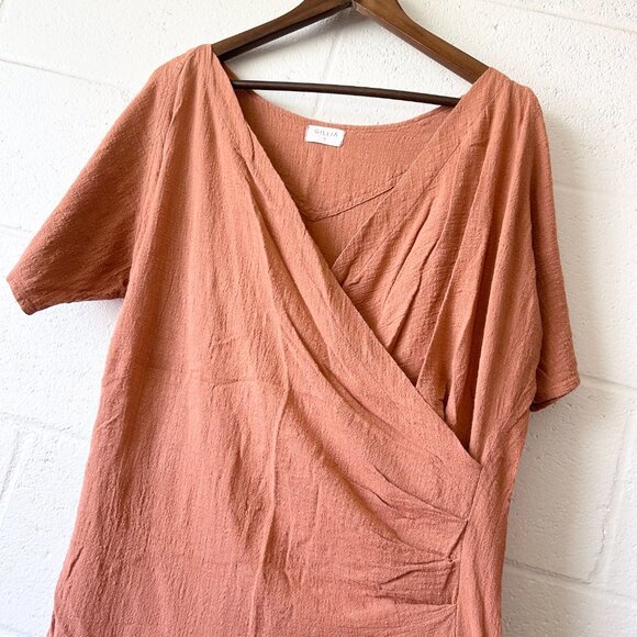 Gillia Short Sleeve 100% Cotton Cottagecore Bohemian V-Neck Dress Women's Small - Picture 2 of 5